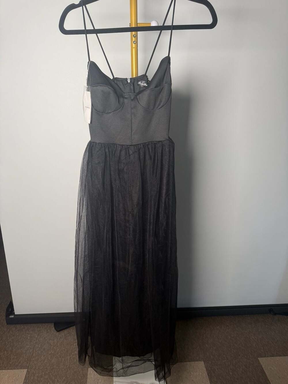 Olivia Mark Black Bustier Bodice Tulle Maxi Dress